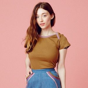 Samantha Pleet Baby Tee Ribbed Brown Lilac XS